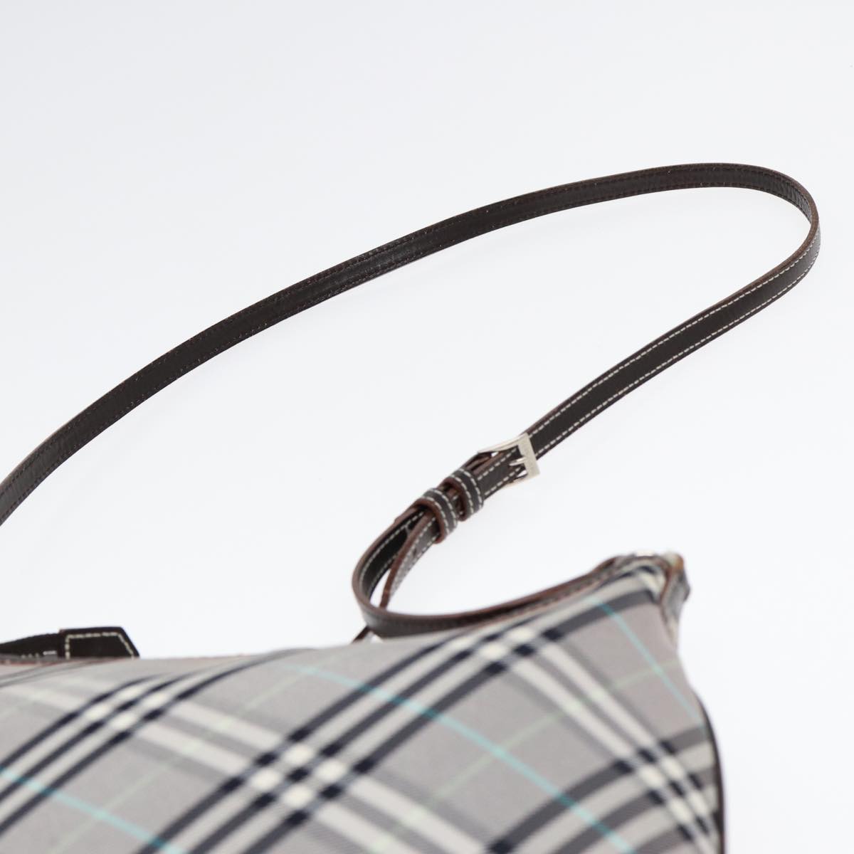 BURBERRY Nova Check Shoulder Bag Canvas Gray Silver Auth 86049