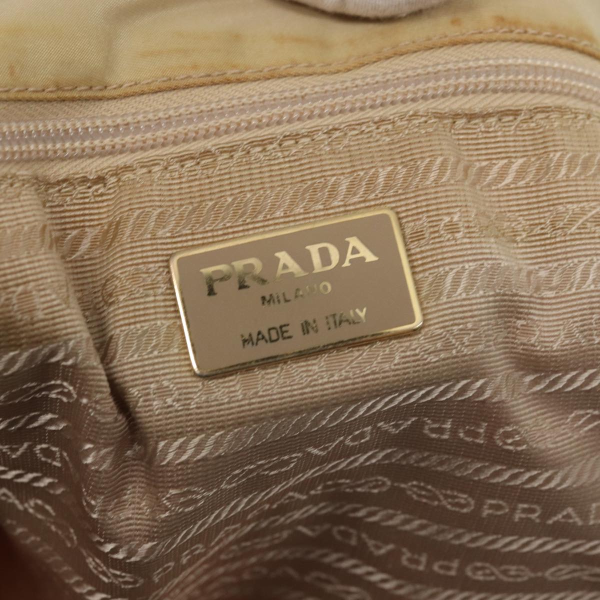 PRADA Tote Bag Nylon Beige Gold Auth 86152