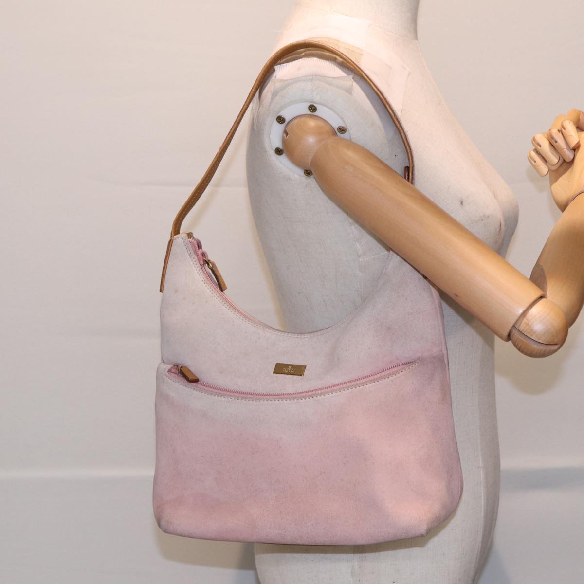 GUCCI Hand Bag Suede Pink Gold 001 3386 Auth 86157