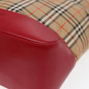 BURBERRY Nova Check Tragetasche Canvas Leder Beige Gold Rot Auth 86159-9