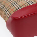 BURBERRY Nova Check Tragetasche Canvas Leder Beige Gold Rot Auth 86159-14