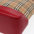 BURBERRY Nova Check Tragetasche Canvas Leder Beige Gold Rot Auth 86159-15