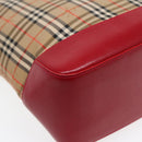 BURBERRY Nova Check Tote Bag Canvas Leather Beige Gold Red Auth 86159-16