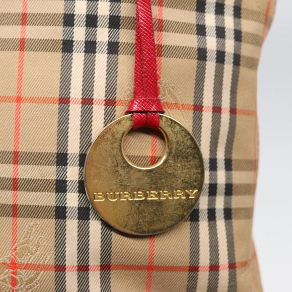 BURBERRY Nova Check Tragetasche Canvas Leder Beige Gold Rot Auth 86159
