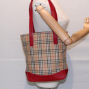 BURBERRY Nova Check Tote Bag Canvas Leather Beige Gold Red Auth 86159-20