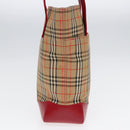 BURBERRY Nova Check Tragetasche Canvas Leder Beige Gold Rot Auth 86159-4