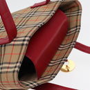 BURBERRY Nova Check Tote Bag Canvas Leather Beige Gold Red Auth 86159-6