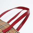 BURBERRY Nova Check Tote Bag Canvas Leather Beige Gold Red Auth 86159-8
