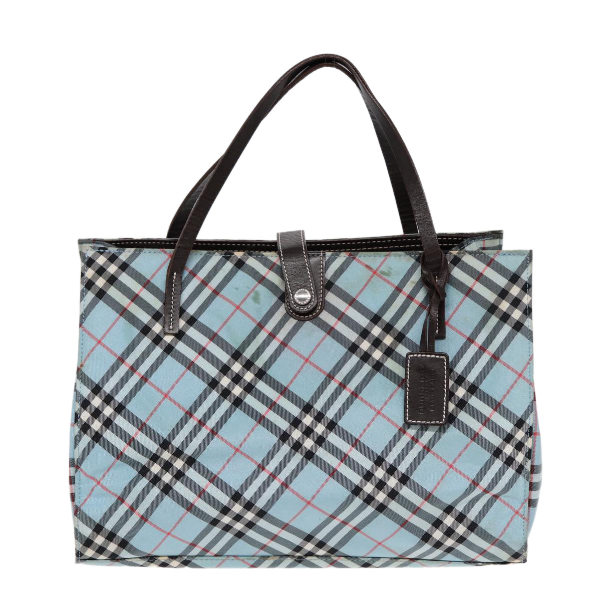 BURBERRY Nova Check Blue Label Hand Bag Nylon Beige Silver Auth 86170