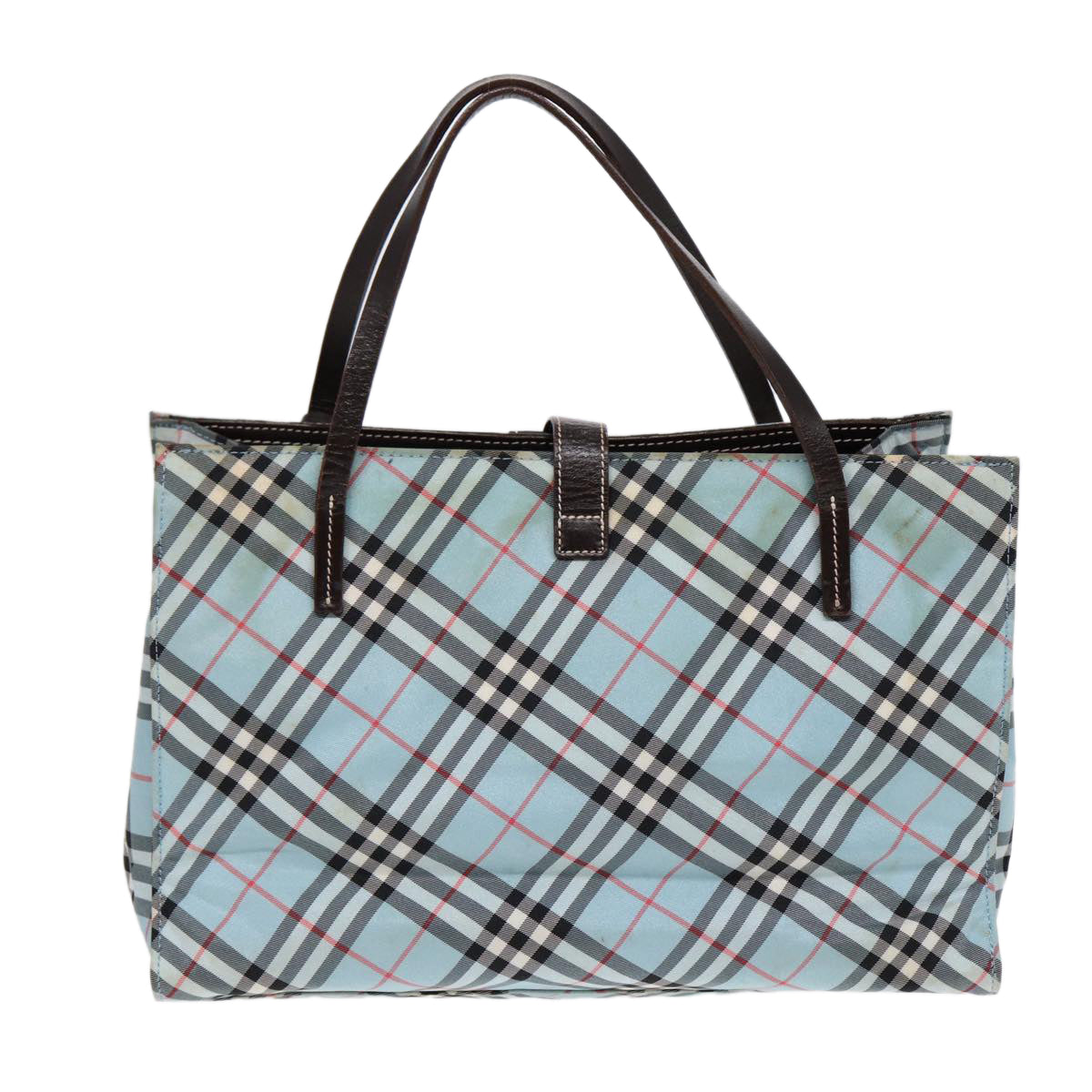 BURBERRY Nova Check Blue Label Hand Bag Nylon Beige Silver Auth 86170 - 0