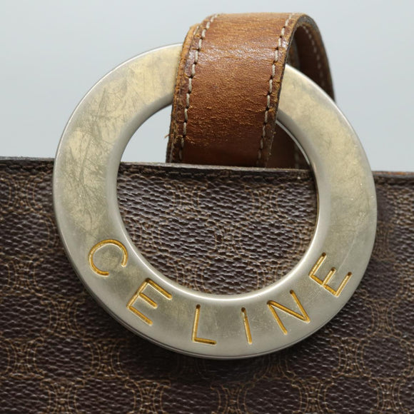 CELINE Macadam Canvas Shoulder Bag PVC Leather Brown Gold Auth 86174