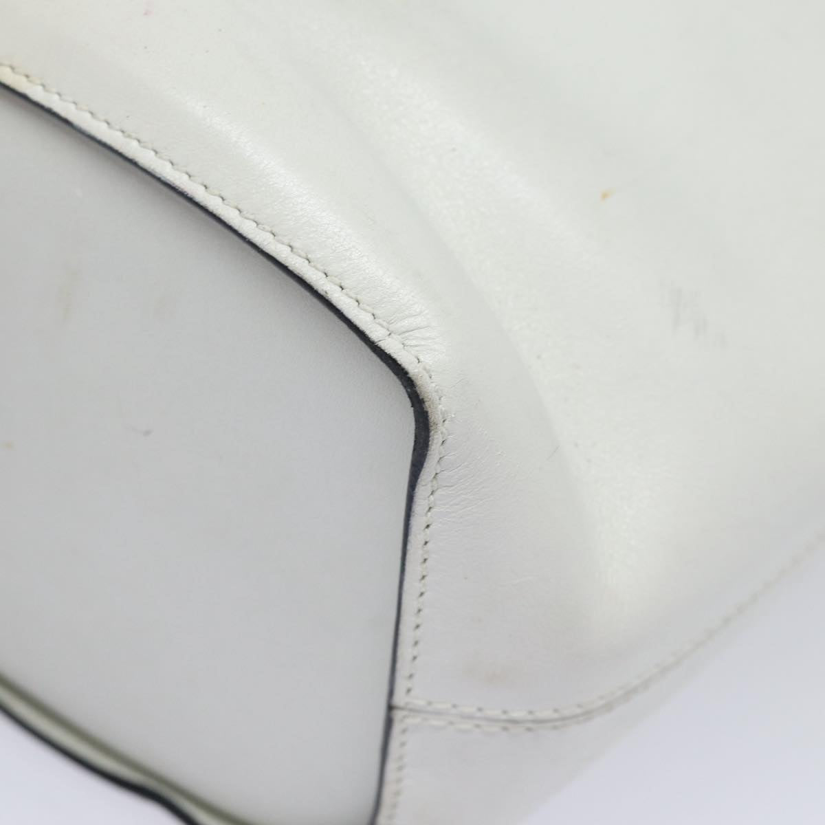 CELINE Shoulder Bag Leather White Silver Auth 86175