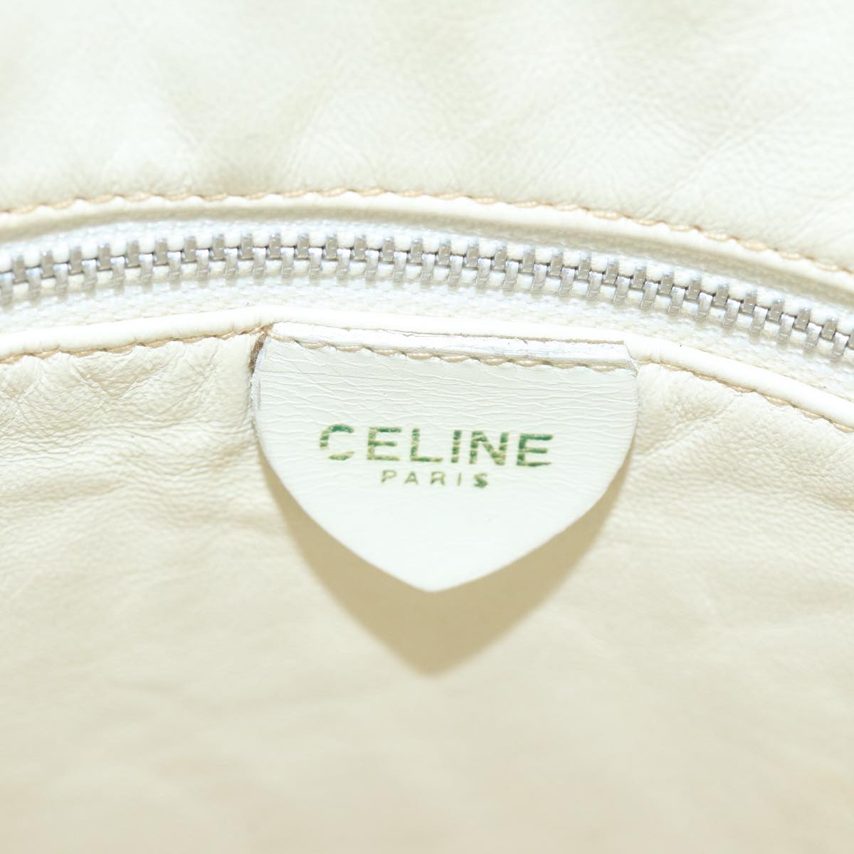 CELINE Shoulder Bag Leather White Silver Auth 86175