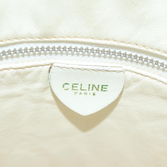 CELINE Shoulder Bag Leather White Silver Auth 86175