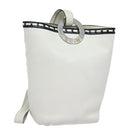 CELINE Shoulder Bag Leather White Silver Auth 86175-1