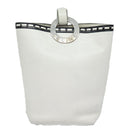 CELINE Shoulder Bag Leather White Silver Auth 86175-13