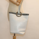 CELINE Shoulder Bag Leather White Silver Auth 86175-24