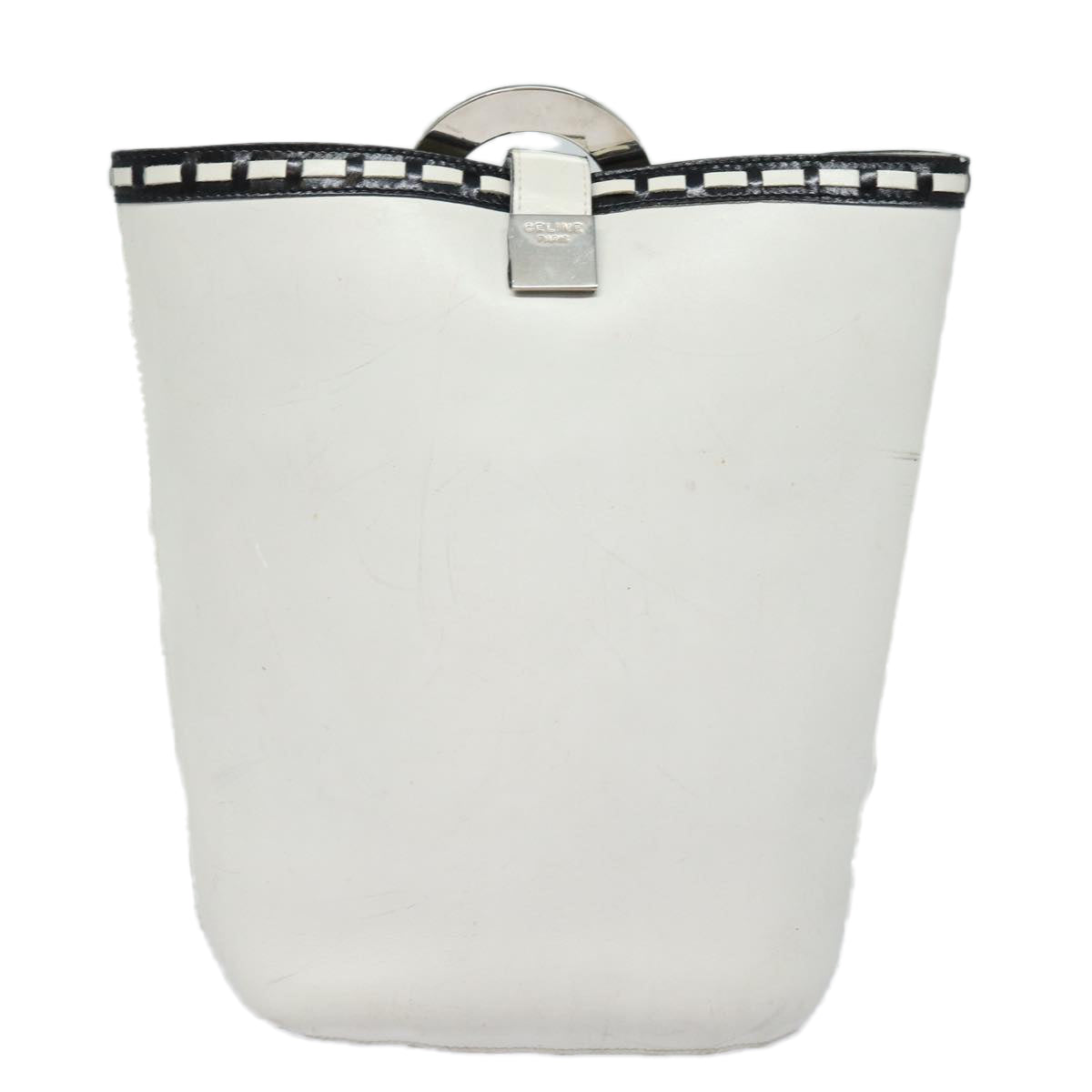 CELINE Shoulder Bag Leather White Silver Auth 86175 - 0