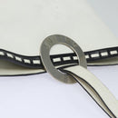 CELINE Shoulder Bag Leather White Silver Auth 86175-6