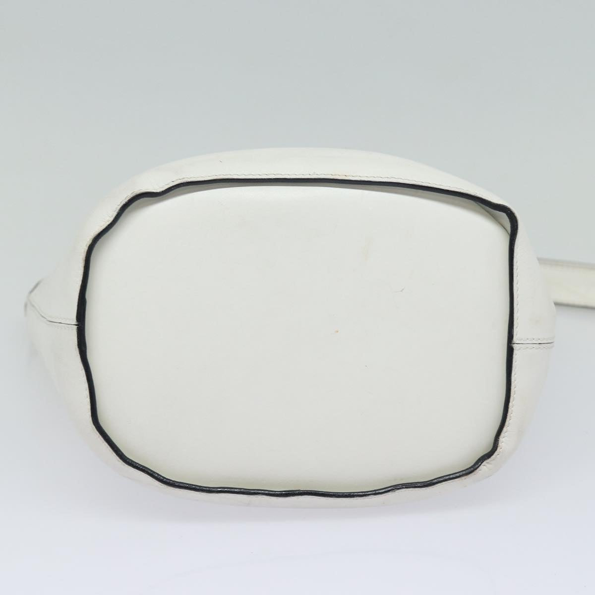 CELINE Shoulder Bag Leather White Silver Auth 86175