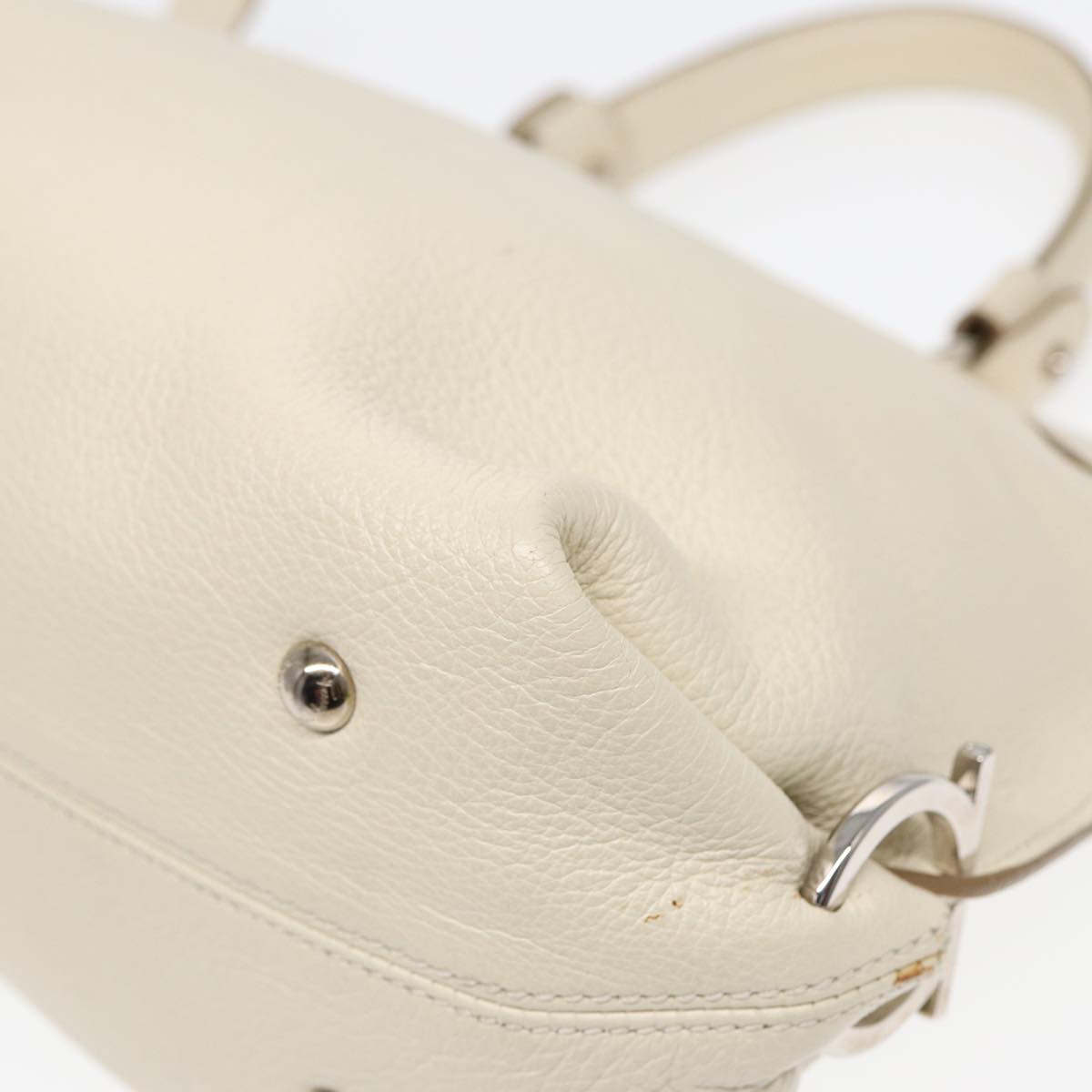 Salvatore Ferragamo Gancini Sofia Hand Bag Leather 2way White Silver Auth 86176