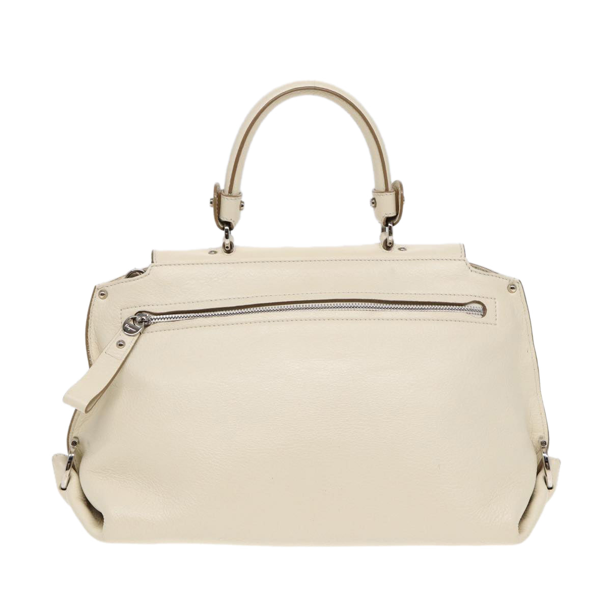 Salvatore Ferragamo Gancini Sofia Hand Bag Leather 2way White Silver Auth 86176 - 0