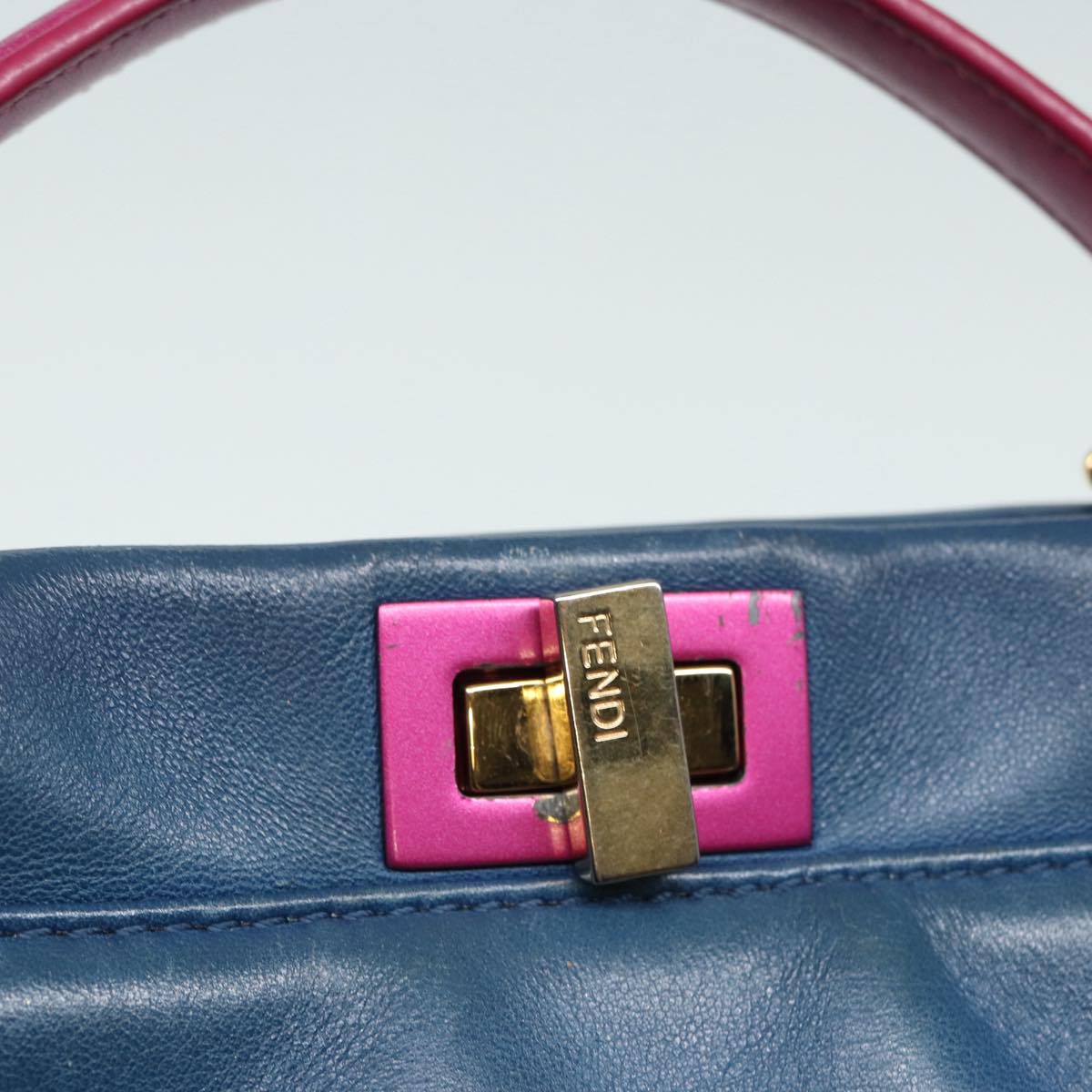 FENDI Mini Peek A Boo Hand Bag Leather 2way Blue Gold Auth 86182