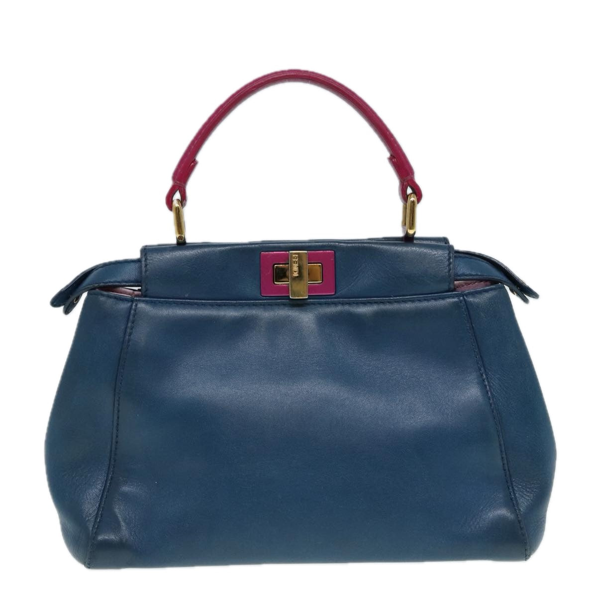 FENDI Mini Peek A Boo Hand Bag Leather 2way Blue Gold Auth 86182