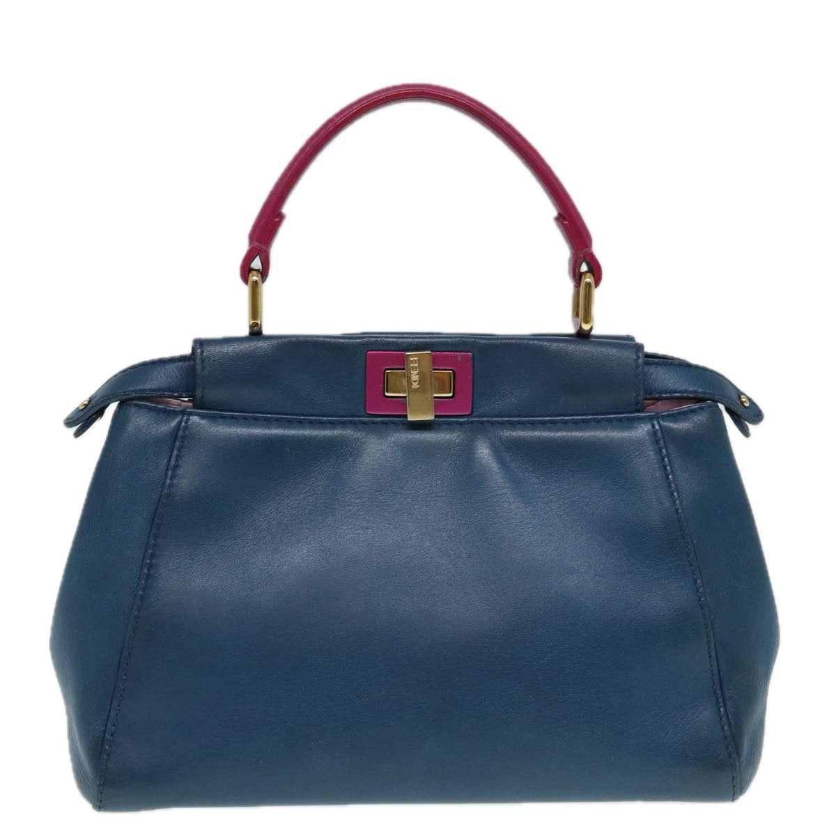 FENDI Mini Peek A Boo Hand Bag Leather 2way Blue Gold Auth 86182