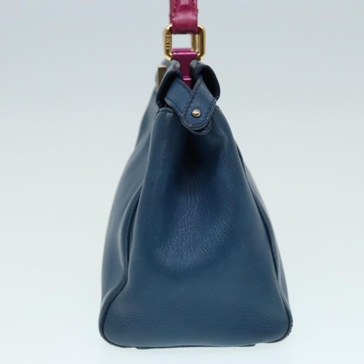 FENDI Mini Peek A Boo Hand Bag Leather 2way Blue Gold Auth 86182