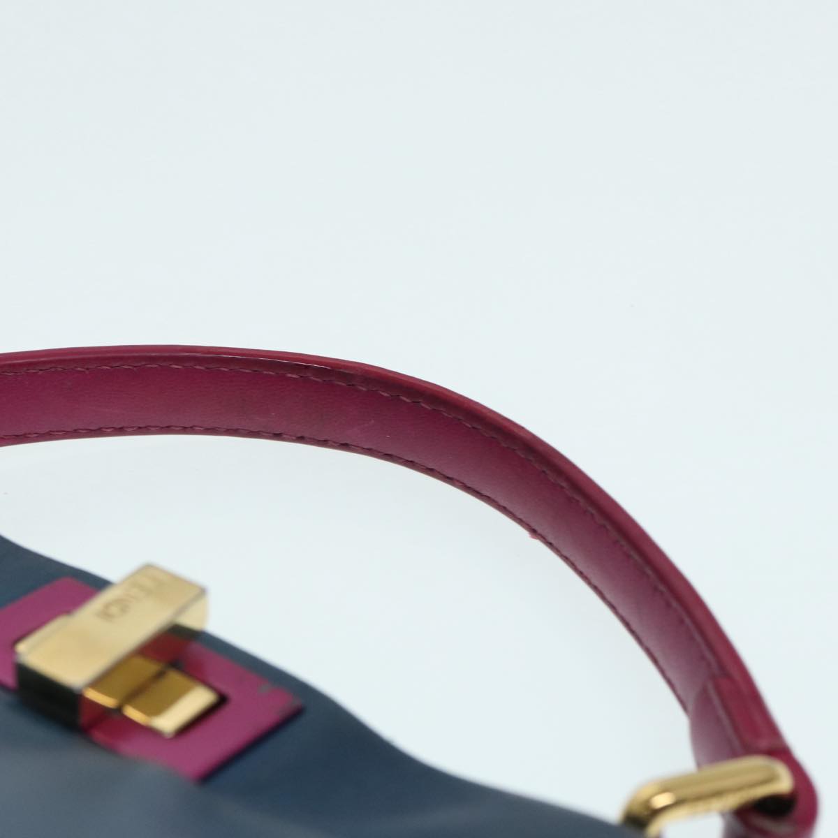 FENDI Mini Peek A Boo Hand Bag Leather 2way Blue Gold Auth 86182