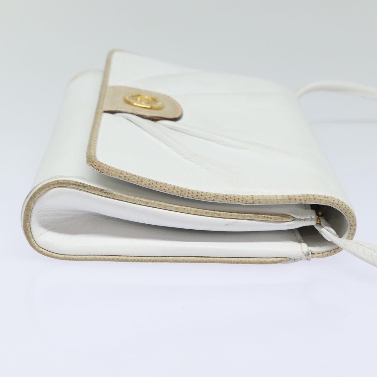 CELINE Horse Carriage Shoulder Bag Leather White Gold Auth 86183