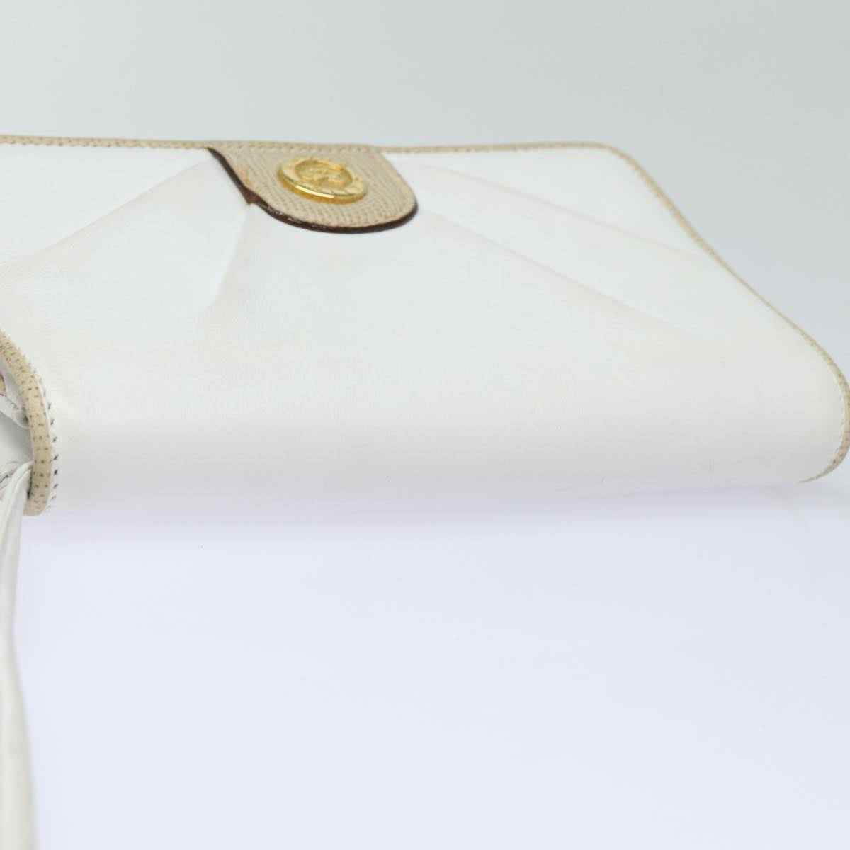 CELINE Horse Carriage Shoulder Bag Leather White Gold Auth 86183