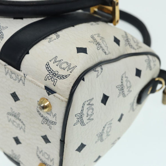 MCM Vicetos Logogram Handtasche PVC Leder 2-Wege Weiß Gold Auth 86185