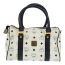 MCM Vicetos Logogram Hand Bag PVC Leather 2way White Gold Auth 86185-13