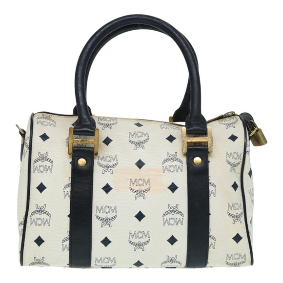 MCM Vicetos Logogram Handtasche PVC Leder 2-Wege Weiß Gold Auth 86185
