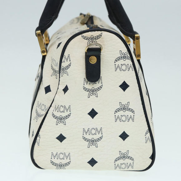 MCM Vicetos Logogram Handtasche PVC Leder 2-Wege Weiß Gold Auth 86185