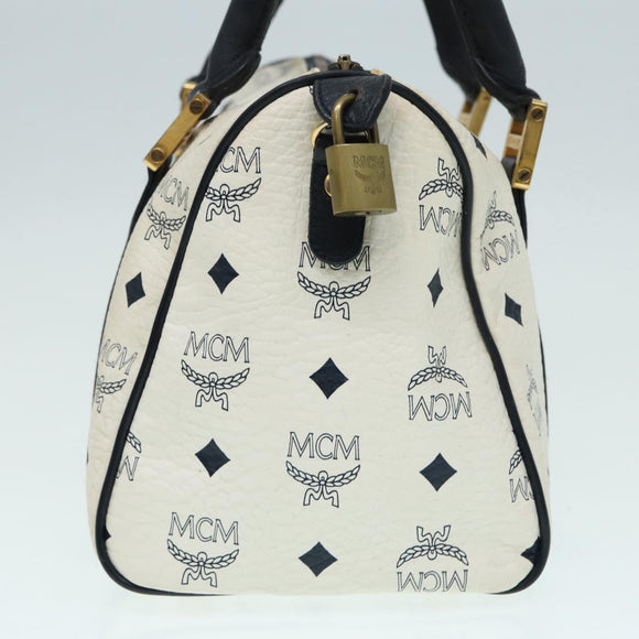 MCM Vicetos Logogram Handtasche PVC Leder 2-Wege Weiß Gold Auth 86185