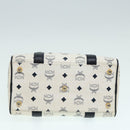 MCM Vicetos Logogram Hand Bag PVC Leather 2way White Gold Auth 86185-5