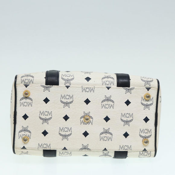 MCM Vicetos Logogram Handtasche PVC Leder 2-Wege Weiß Gold Auth 86185