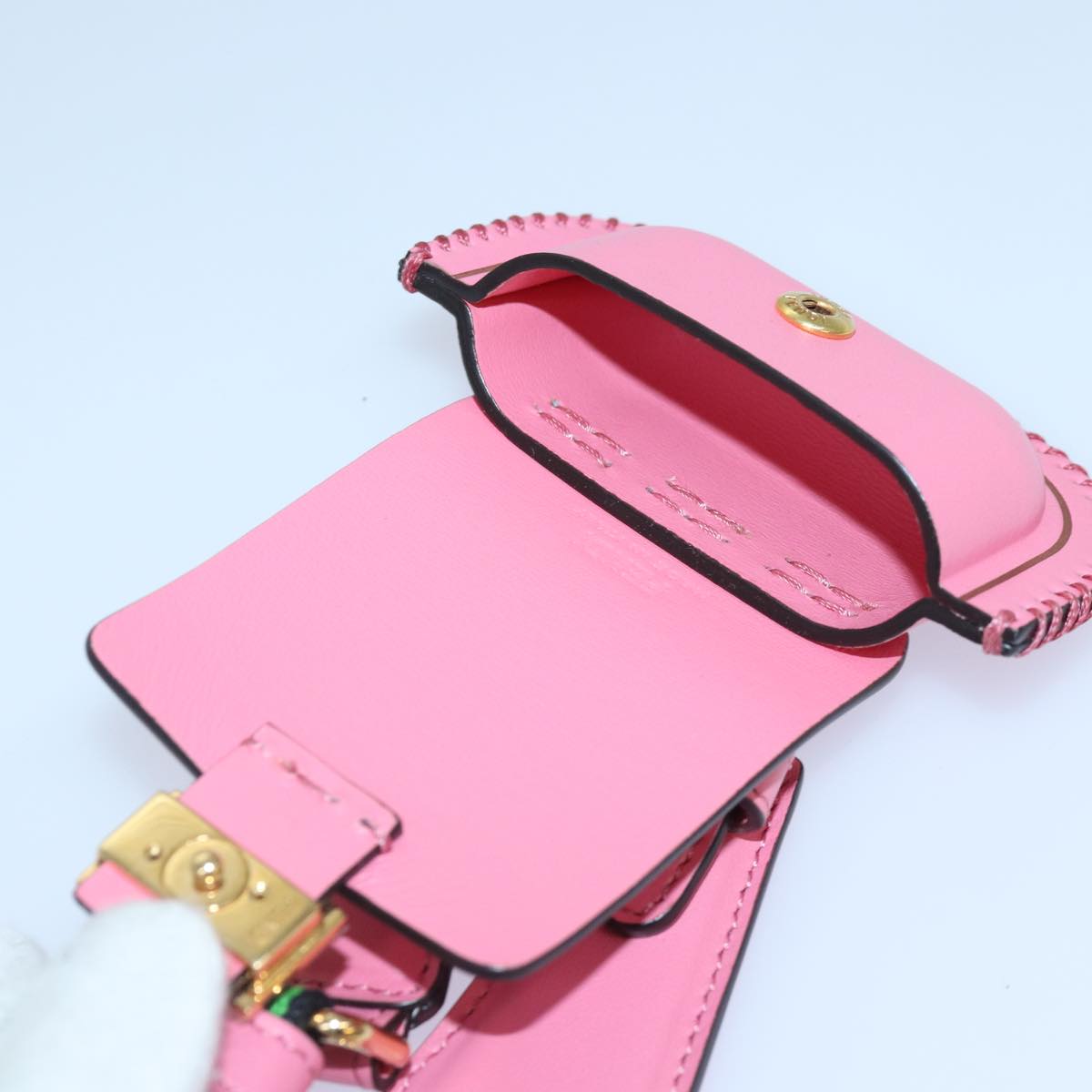 FENDI AirPods Case Pouch Leather Pink Auth 86208