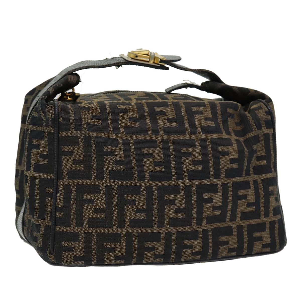 FENDI Zucca Canvas Vanity Pouch Brown Black gold Auth 86218