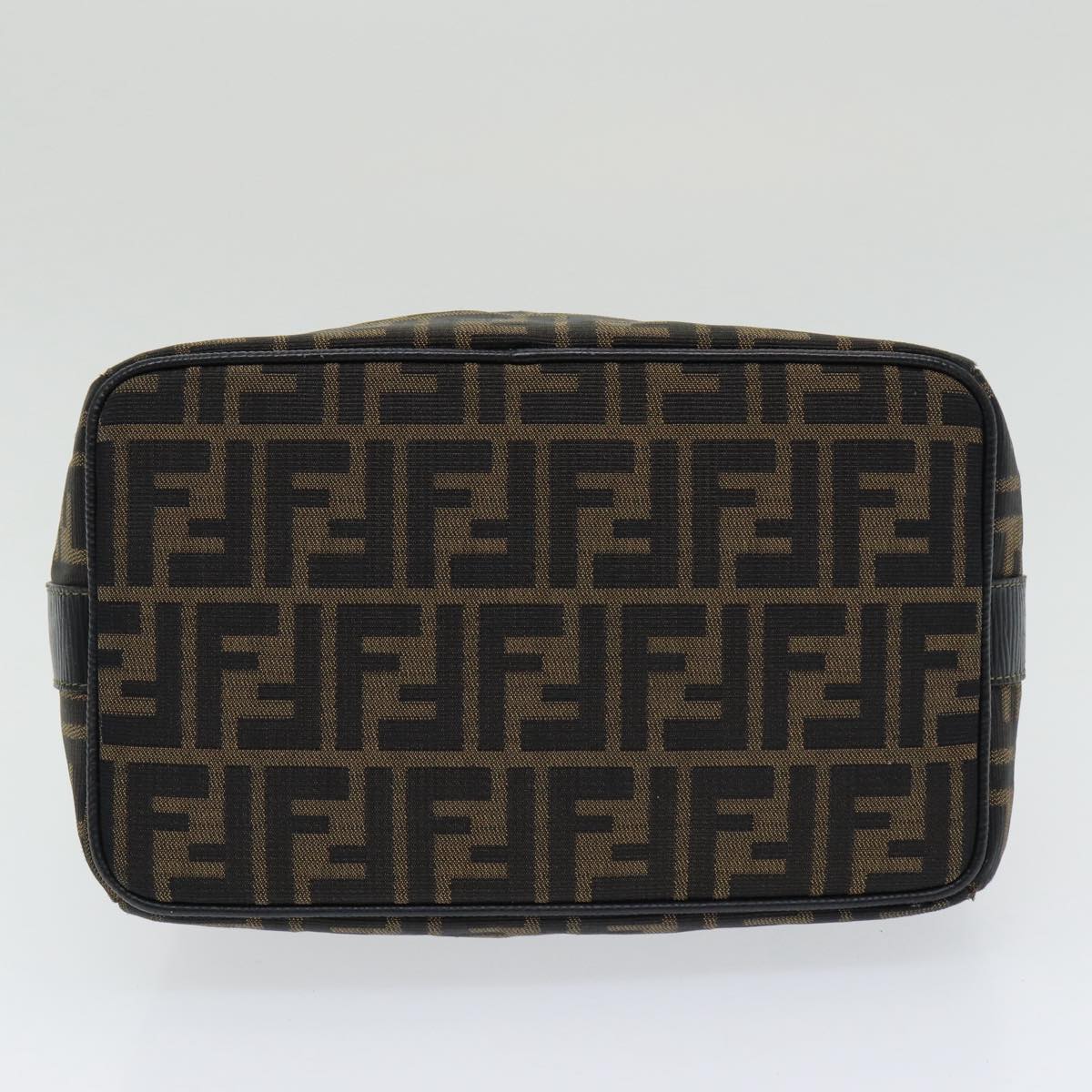 FENDI Zucca Canvas Vanity Pouch Brown Black gold Auth 86218