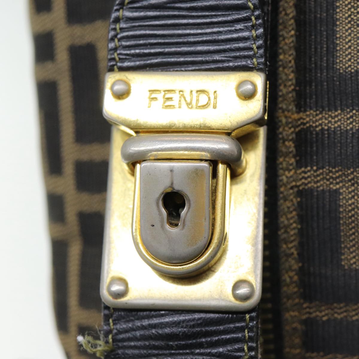 FENDI Zucca Canvas Vanity Pouch Brown Black gold Auth 86218