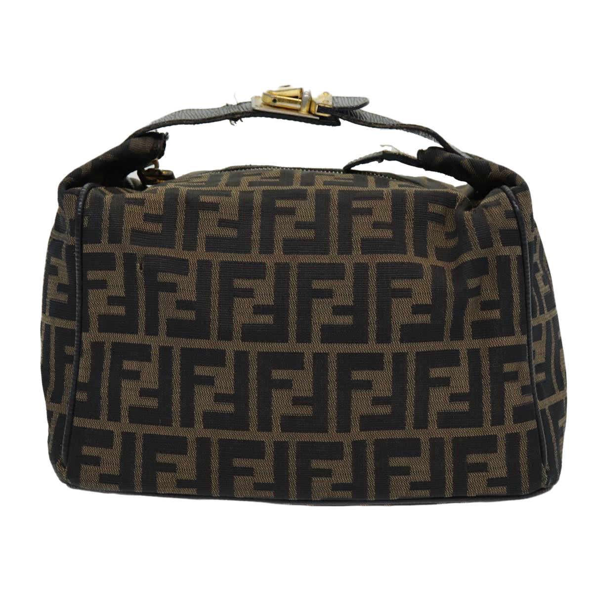 FENDI Zucca Canvas Vanity Pouch Brown Black gold Auth 86218