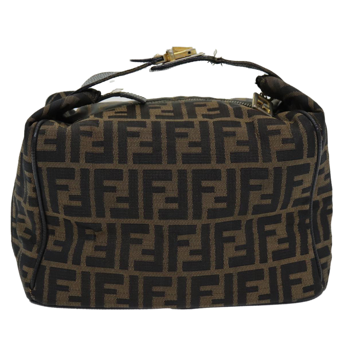 FENDI Zucca Canvas Vanity Pouch Brown Black gold Auth 86218 - 0