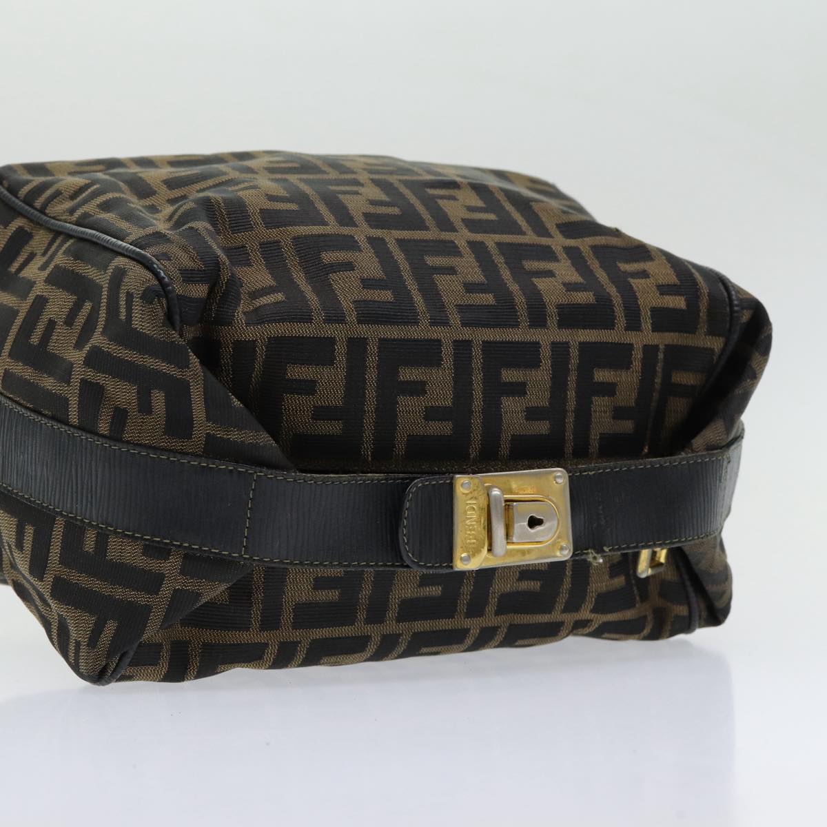 FENDI Zucca Canvas Vanity Pouch Brown Black gold Auth 86218