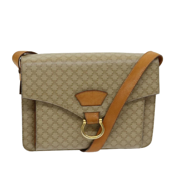 CELINE Macadam Canvas Umhängetasche Beige Gold Auth 86227