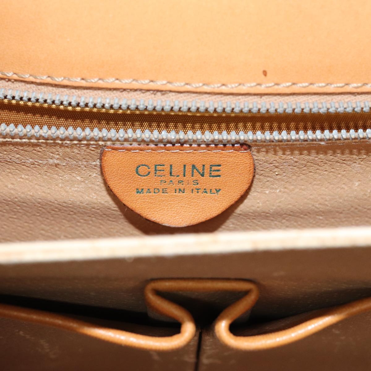 CELINE Macadam Canvas Shoulder Bag Beige Gold Auth 86227