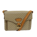 CELINE Macadam Canvas Shoulder Bag Beige Gold Auth 86227-1